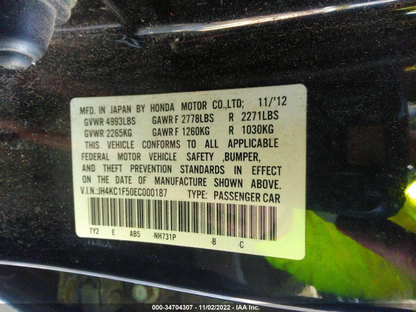 2014 ACURA RLX TECH PKG - JH4KC1F50EC000187