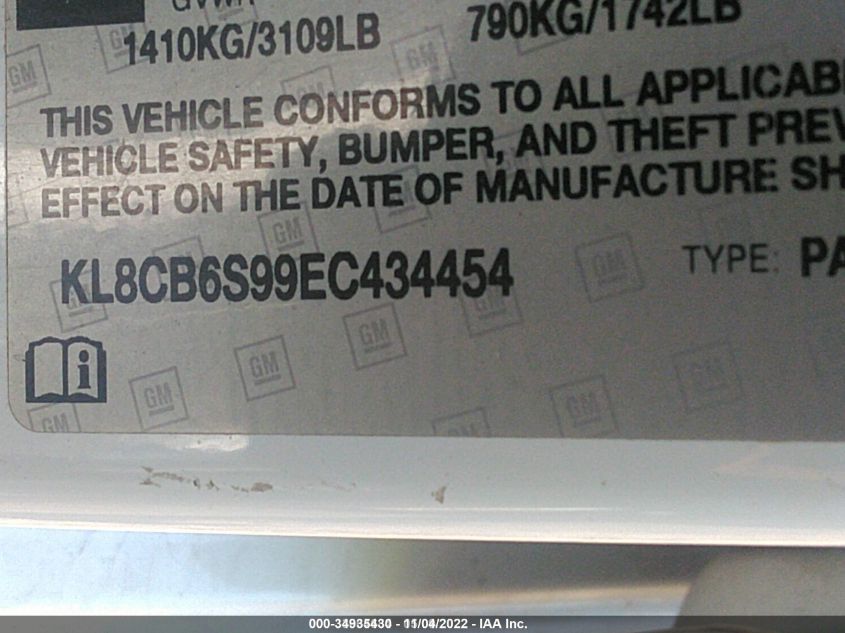 2014 CHEVROLET SPARK LS KL8CB6S99EC434454
