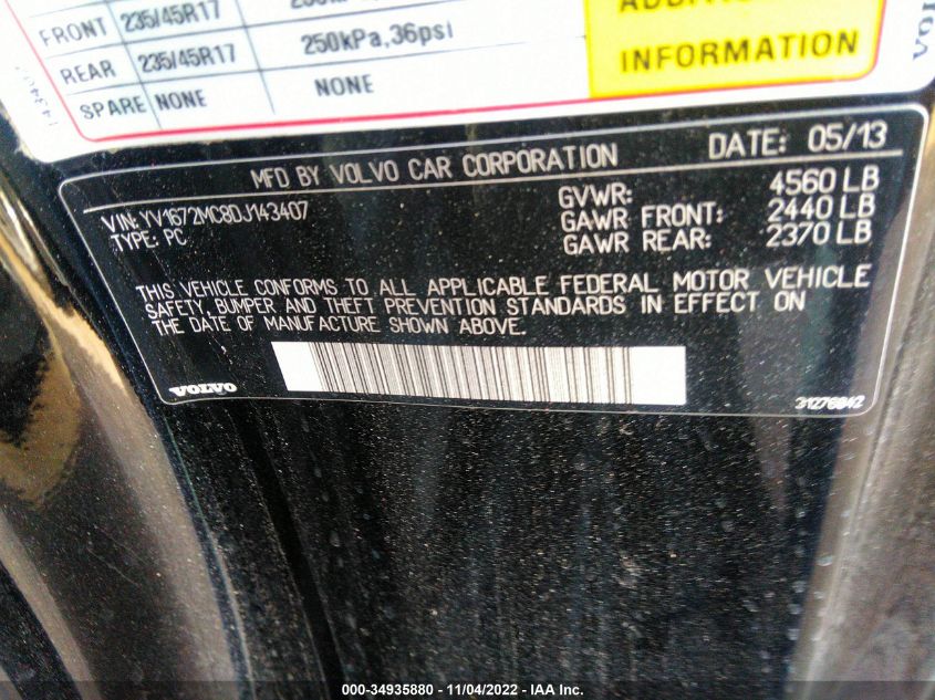 2013 VOLVO C70 T5 YV1672MC8DJ143407