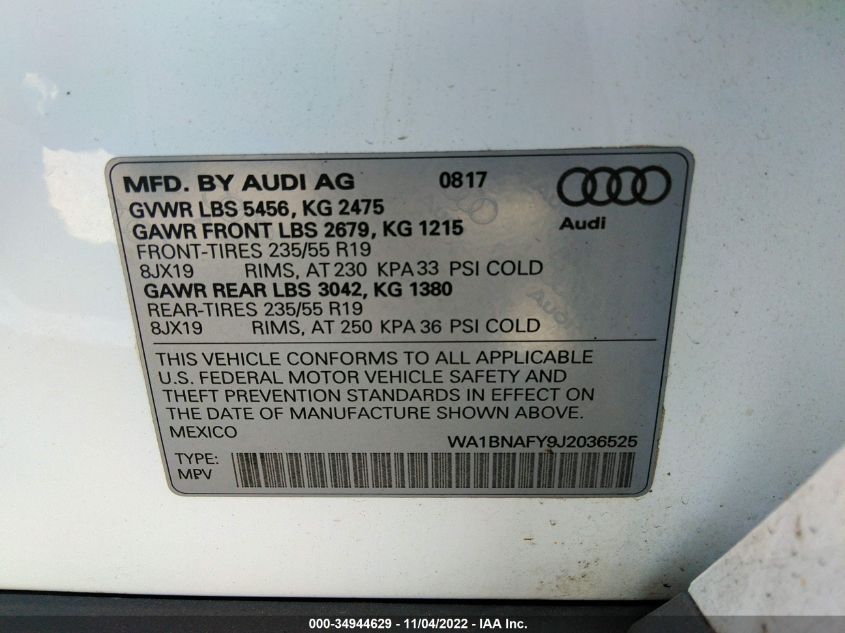 WA1BNAFY9J2036525 2018 AUDI Q5, photo no. 9