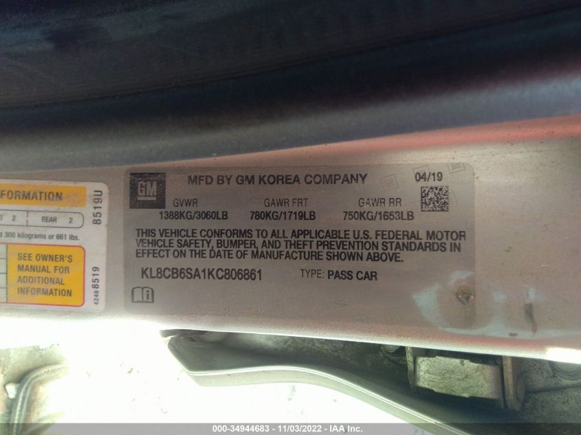 2019 CHEVROLET SPARK LS KL8CB6SA1KC806861