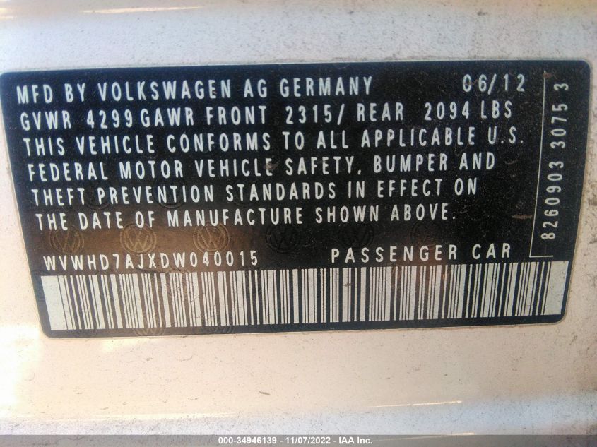 2013 VOLKSWAGEN GTI AUTOBAHN WVWHD7AJXDW040015