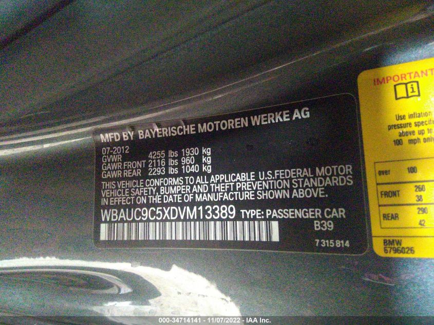 2013 BMW 1 SERIES 135I/135IS WBAUC9C5XDVM13389