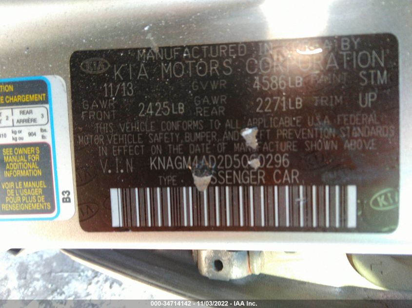 2013 KIA OPTIMA HYBRID LX KNAGM4AD2D5060296