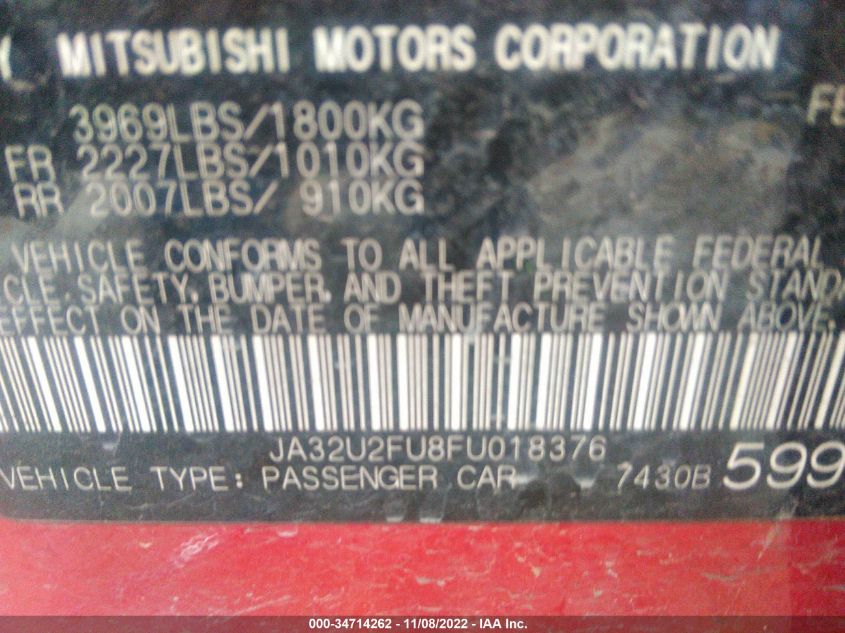 2015 MITSUBISHI LANCER ES JA32U2FU8FU018376