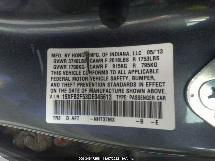 2013 HONDA CIVIC SDN LX 19XFB2F53DE045613