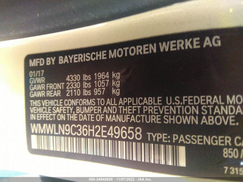 2017 MINI CLUBMAN COOPER S WMWLN9C36H2E49658