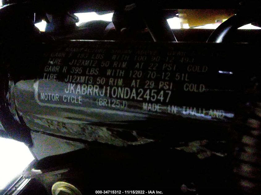 2022 KAWASAKI BR125 J JKABRRJ10NDA24547