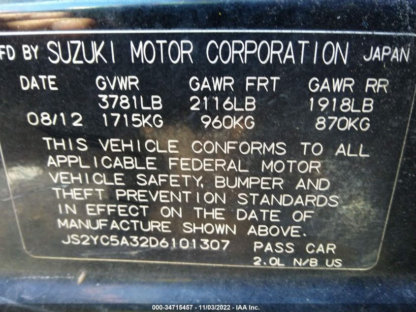 2013 SUZUKI SX4 LE JS2YC5A32D6101307
