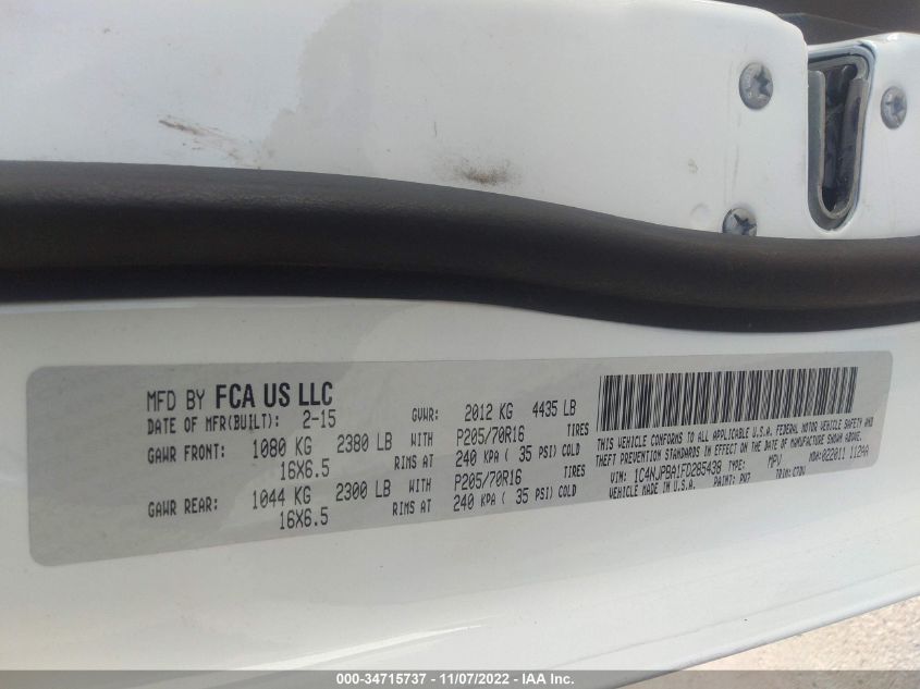 2015 JEEP PATRIOT SPORT 1C4NJPBA1FD285438