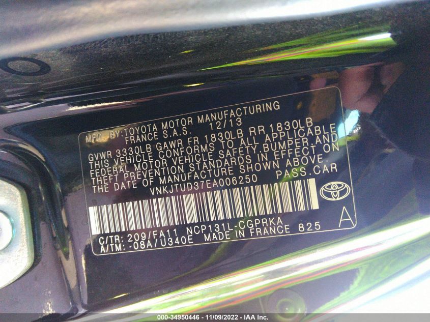 2014 TOYOTA YARIS L/LE VNKJTUD37EA006250