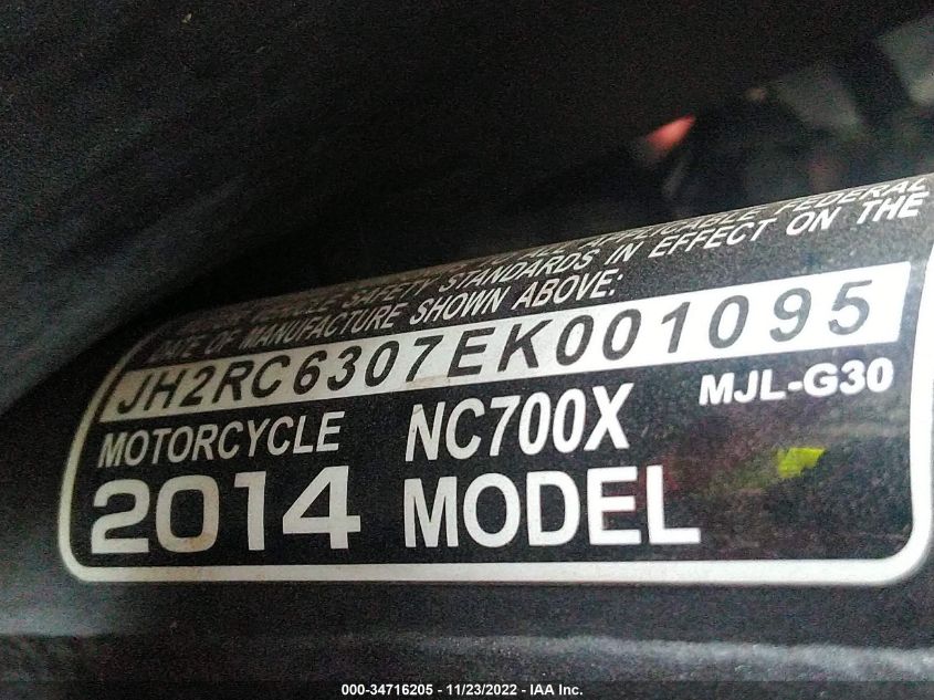 2014 HONDA NC700X JH2RC6307EK001095