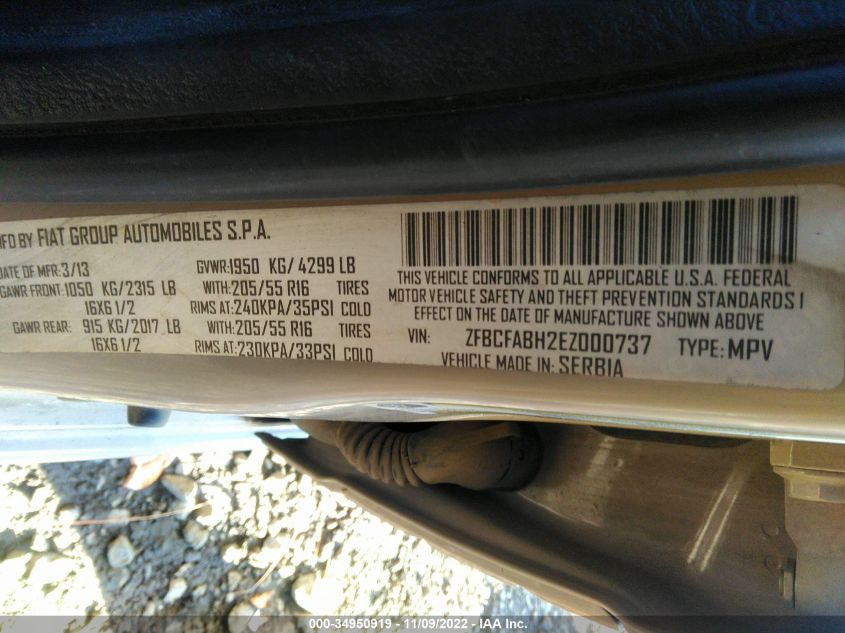 2014 FIAT 500L EASY ZFBCFABH2EZ000737