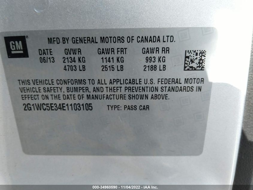 2014 CHEVROLET IMPALA LIMITED LTZ 2G1WC5E34E1103105