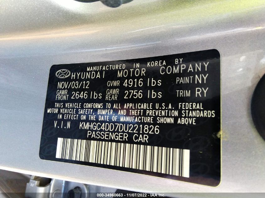 2013 HYUNDAI GENESIS 3.8L KMHGC4DD7DU221826