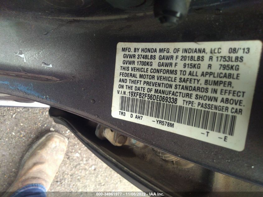 2013 HONDA CIVIC SDN LX 19XFB2F56DE069338