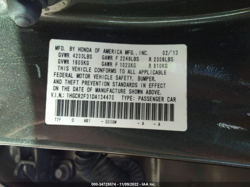 2013 HONDA ACCORD SDN LX 1HGCR2F31DA134470