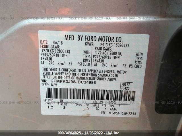 2018 FORD EDGE SEL 2FMPK3J98JBC34986