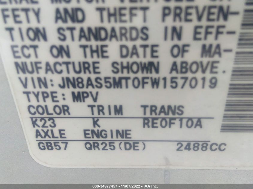 2015 NISSAN ROGUE SELECT S JN8AS5MT0FW157019