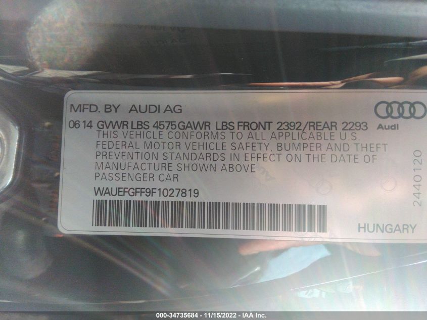 2015 AUDI A3 2.0T PREMIUM PLUS WAUEFGFF9F1027819