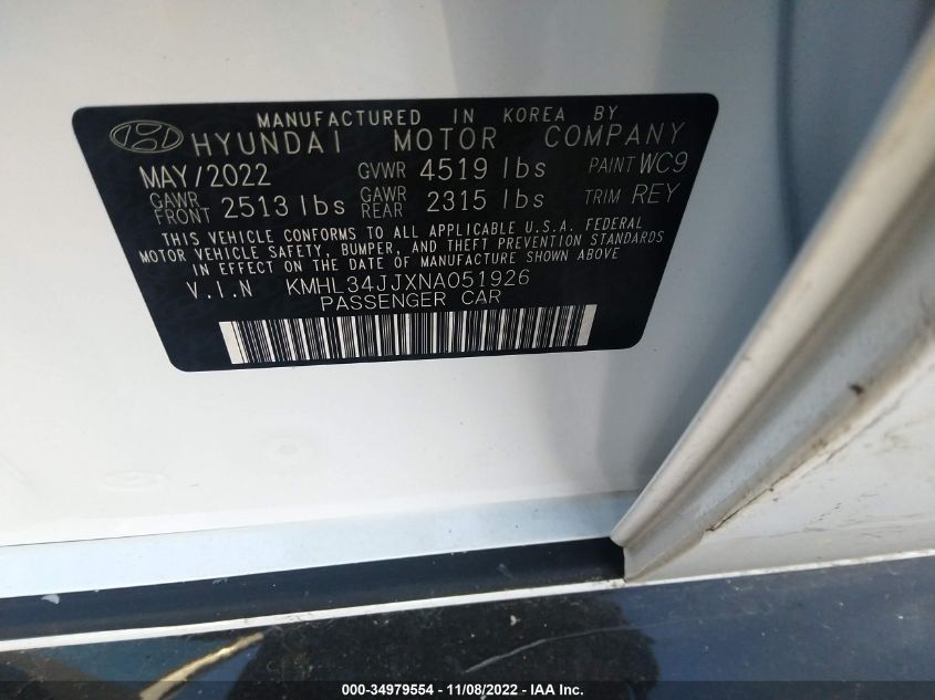 2022 HYUNDAI SONATA HYBRID SEL - KMHL34JJXNA051926