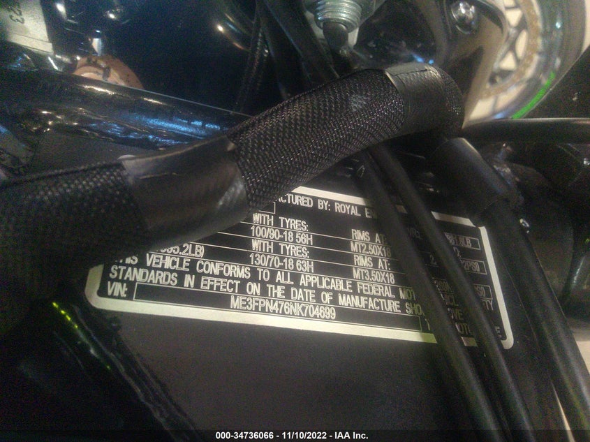 VIN ME3FPN476NK704699 2022 ROYAL ENFIELD MOTORS INT 650