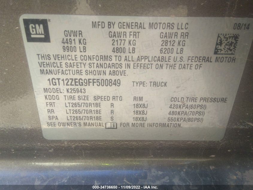 2015 GMC SIERRA 2500HD SLT 1GT12ZEG9FF500849