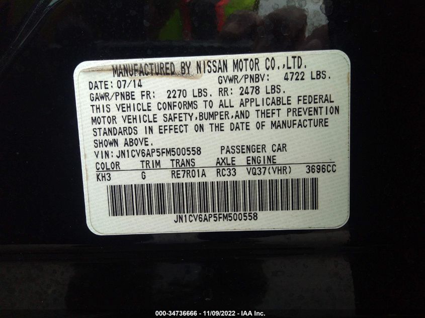2015 INFINITI Q40 JN1CV6AP5FM500558
