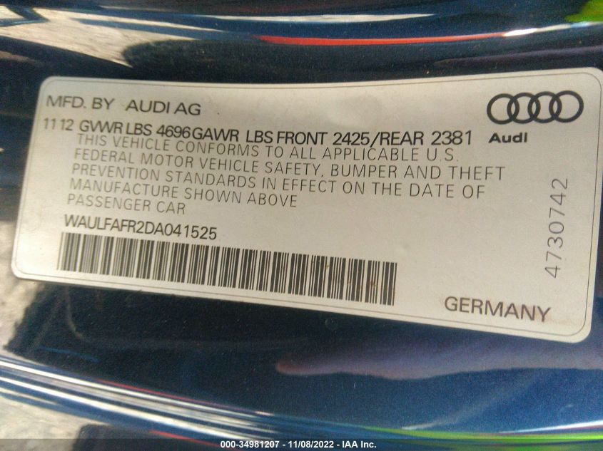 2013 AUDI A5 PREMIUM PLUS WAULFAFR2DA041525