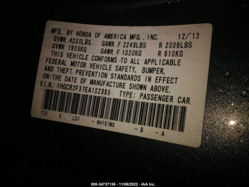 2014 HONDA ACCORD SDN LX 1HGCR2F37EA102995