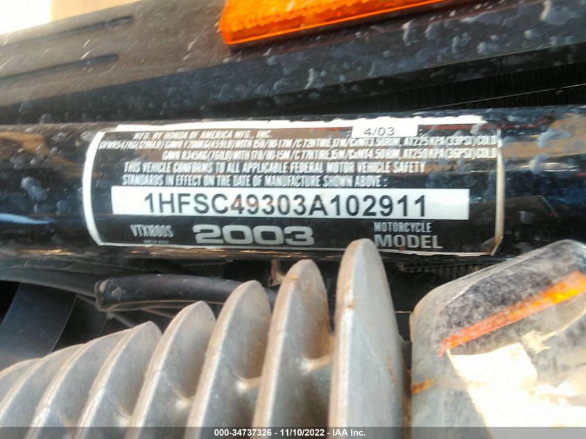2003 HONDA VTX1800 S 1HFSC49303A102911