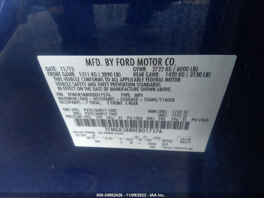 2014 FORD FLEX SE 2FMGK5B80EBD17576