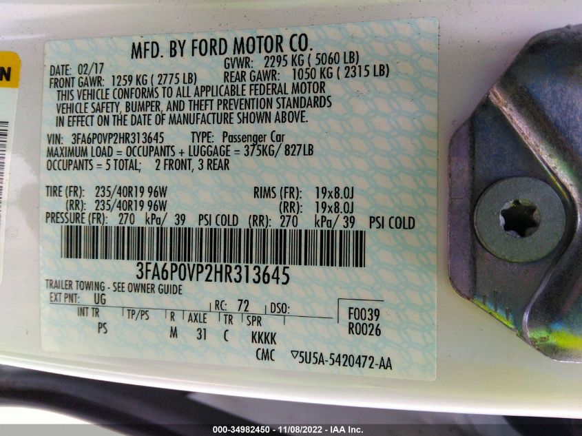 3FA6P0VP2HR313645 2017 FORD FUSION, photo no. 9