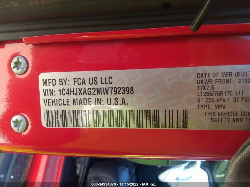 2021 JEEP WRANGLER WILLYS SPORT 1C4HJXAG2MW792398