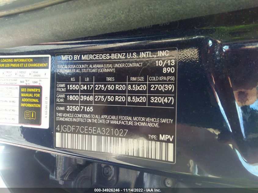 2014 MERCEDES-BENZ GL-CLASS GL 450 4JGDF7CE5EA321027
