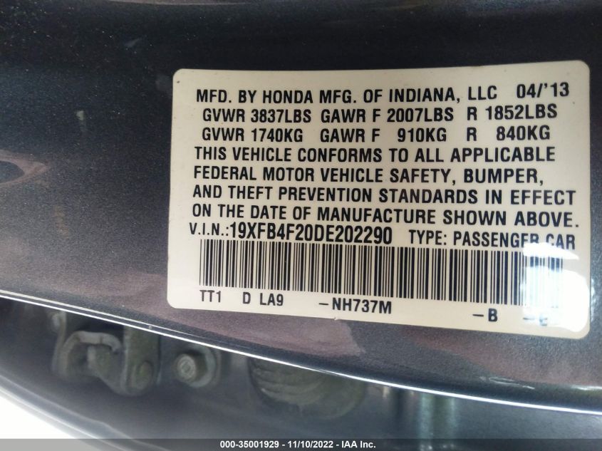 2013 HONDA CIVIC HYBRID 19XFB4F20DE202290