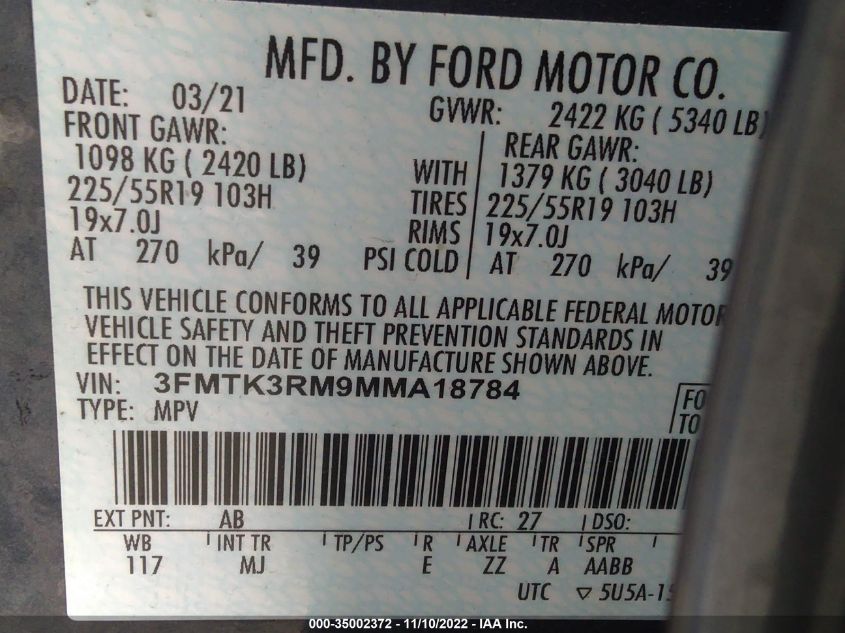 2021 FORD MUSTANG MACH-E PREMIUM 3FMTK3RM9MMA18784