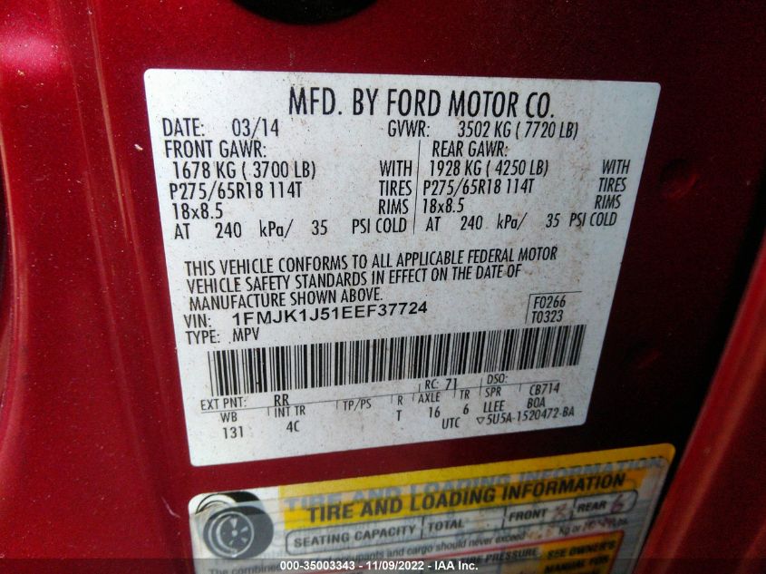 2014 FORD EXPEDITION EL XLT/KING RANCH 1FMJK1J51EEF37724