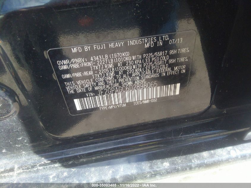 2013 SUBARU XV CROSSTREK LIMITED JF2GPAGC6D2898065