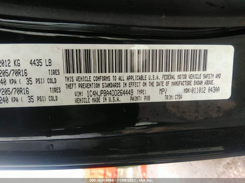 2013 JEEP PATRIOT SPORT 1C4NJPBA4DD264449