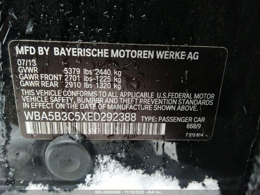 2014 BMW 5 SERIES 535I XDRIVE WBA5B3C5XED292388