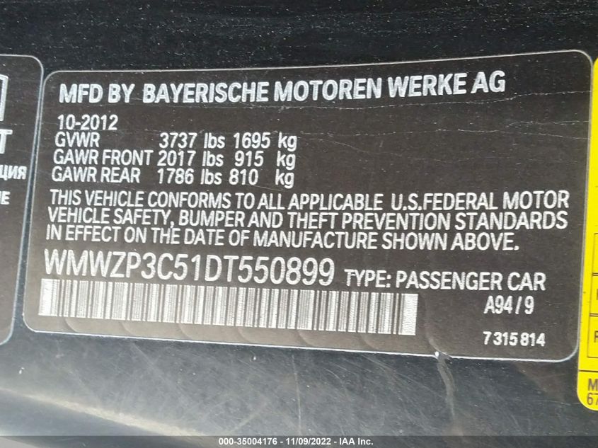 2013 MINI COOPER CONVERTIBLE S WMWZP3C51DT550899
