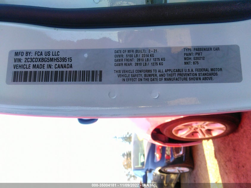 VIN 2C3CDXBG5MH539515 2021 DODGE CHARGER SXT