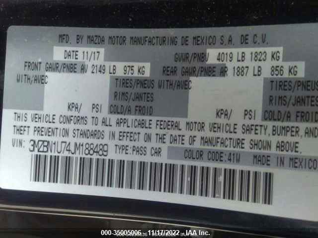VIN 3MZBN1U74JM188489 2018 MAZDA MAZDA3 4-DOOR SPORT