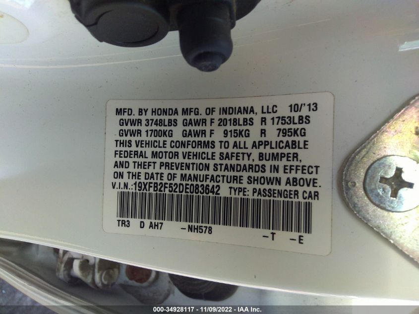 2013 HONDA CIVIC SDN LX 19XFB2F52DE083642