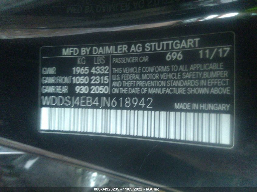 2018 MERCEDES-BENZ CLA 250 WDDSJ4EB4JN618942