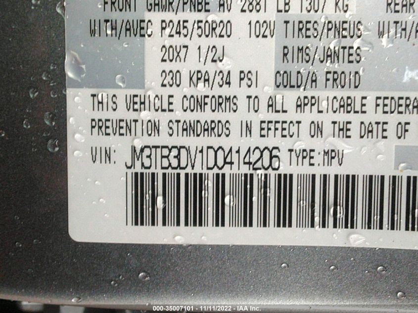 2013 MAZDA CX-9 GRAND TOURING JM3TB3DV1D0414206