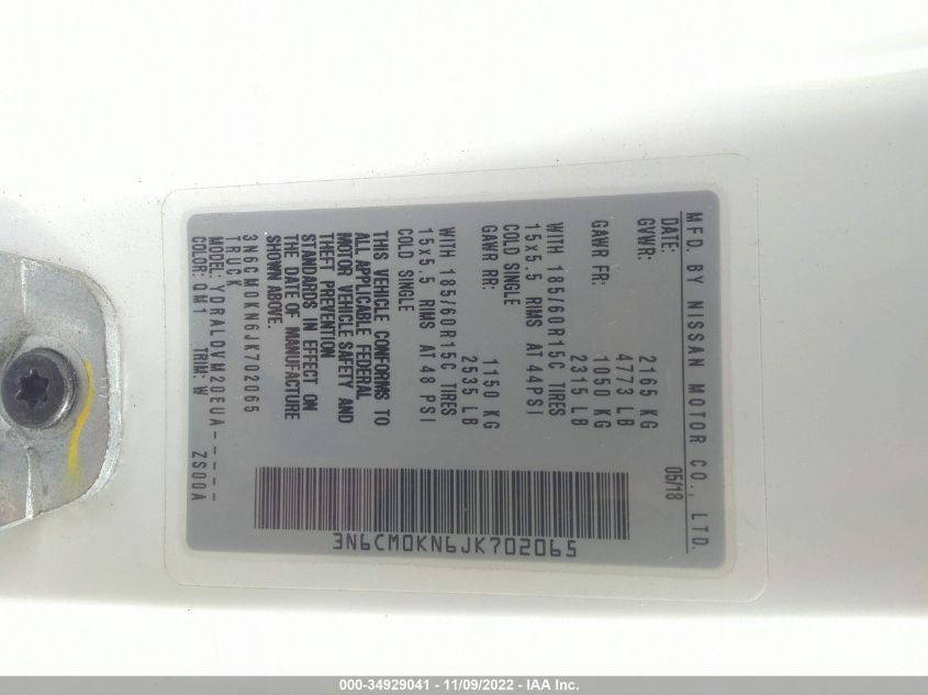 2018 NISSAN NV200 S 3N6CM0KN6JK702065