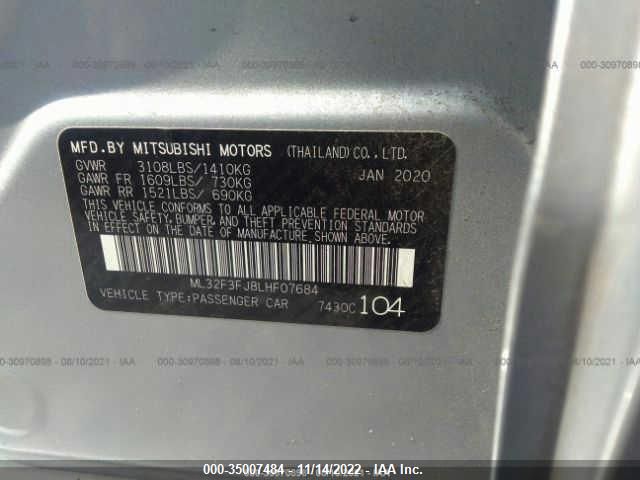 2020 MITSUBISHI MIRAGE G4 ES ML32F3FJ8LHF07684