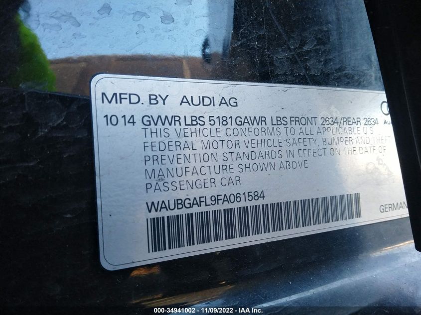 2015 AUDI S4 PREMIUM PLUS WAUBGAFL9FA061584
